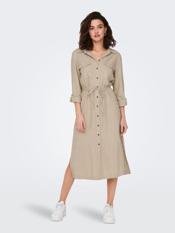 ONLY CARO LONG SLEEVE LINEN SHIRT DRESS 15278720