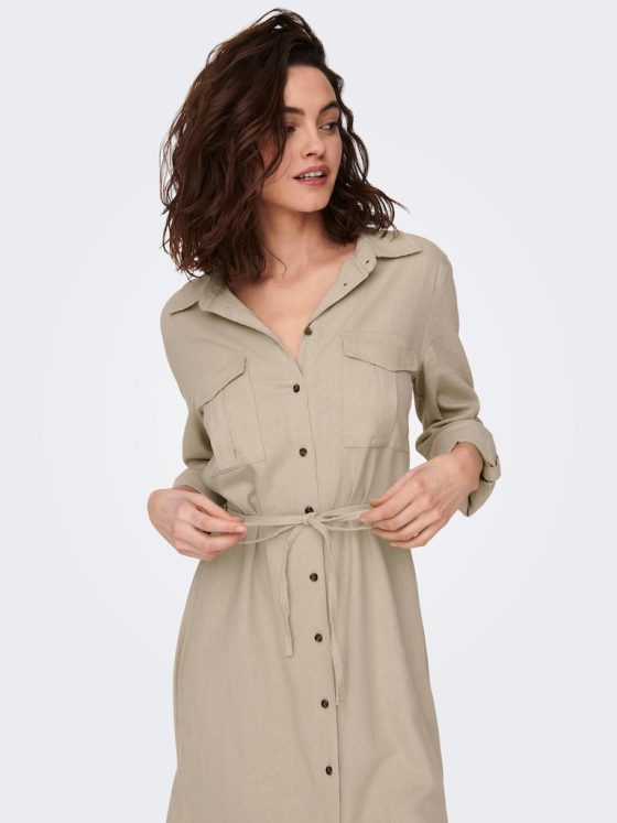 ONLY CARO LONG SLEEVE LINEN SHIRT DRESS 15278720