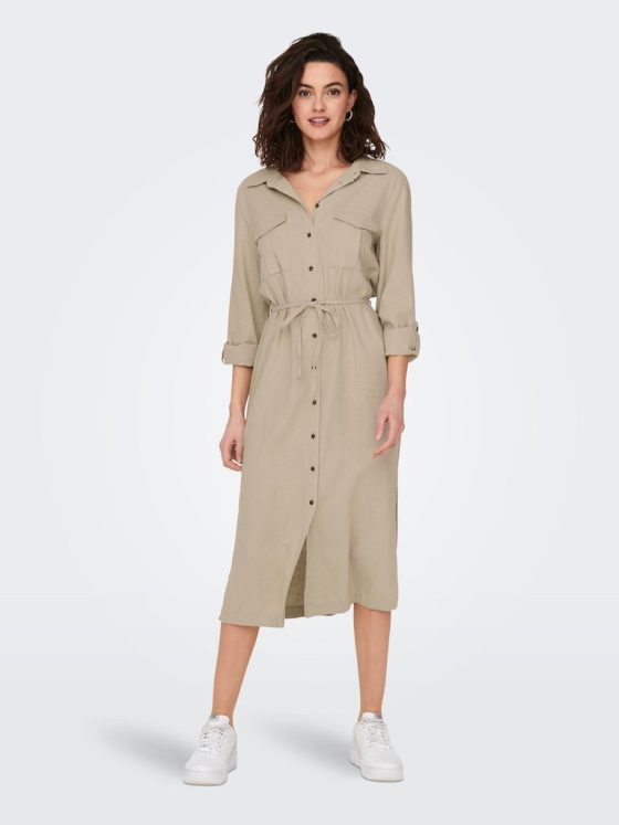 ONLY CARO LONG SLEEVE LINEN SHIRT DRESS 15278720