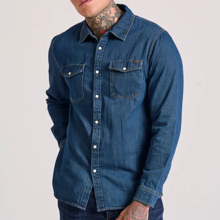 FUNKY BUDDHA Ανδρικό Πουκάμισο Denim FBM010-054-05