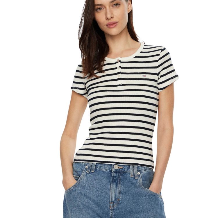 TOMMY JEANS WOMEN SLIM BUTTON RIB C-NECK DW0DW19502