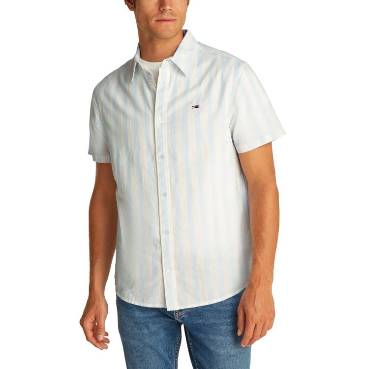 TOMMY JEANS MEN REGULAR LINEN BLEND STRIPE SHORTSLEEVE SHIRT DM0DM20894