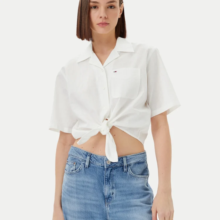 TOMMY JEANS WOMEN CROPED LINEN SHORTSLEEVE SHIRT DW0DW20286