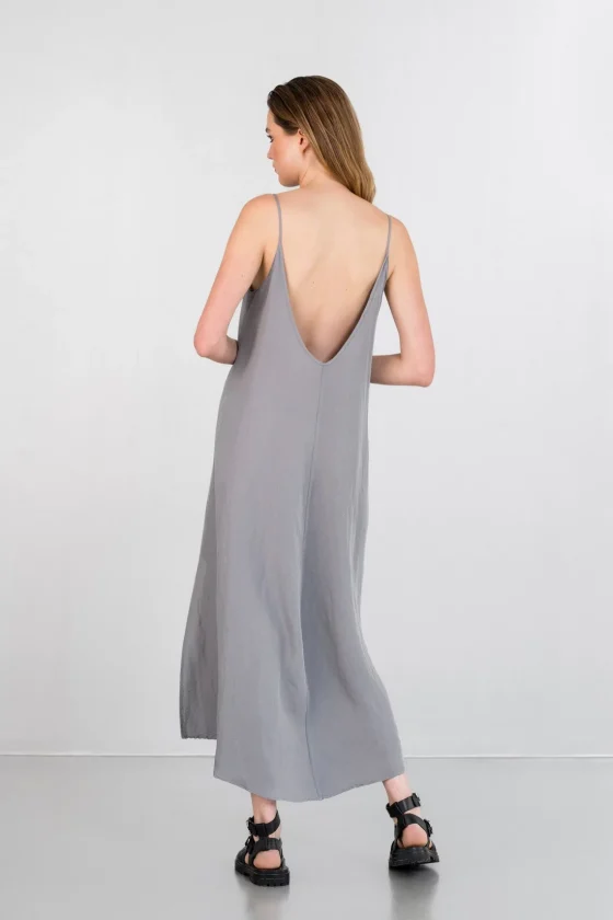 Γυναικείο γκρι μάξι slip dress gauze φόρεμα philosophy DR2802 (3)-1100x1650.jpg