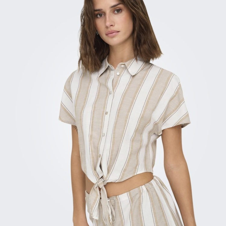 ONLY JAKIRI LINEN STRIPE KNOT SHIRT 15346495